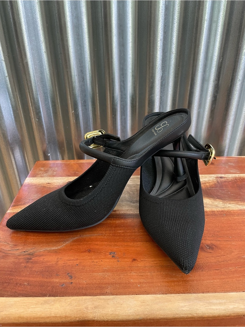 Cost Island Grace Lithe Comfortable Black Pointed Mules with Gold Buckle - Women - Picture 3 of 5